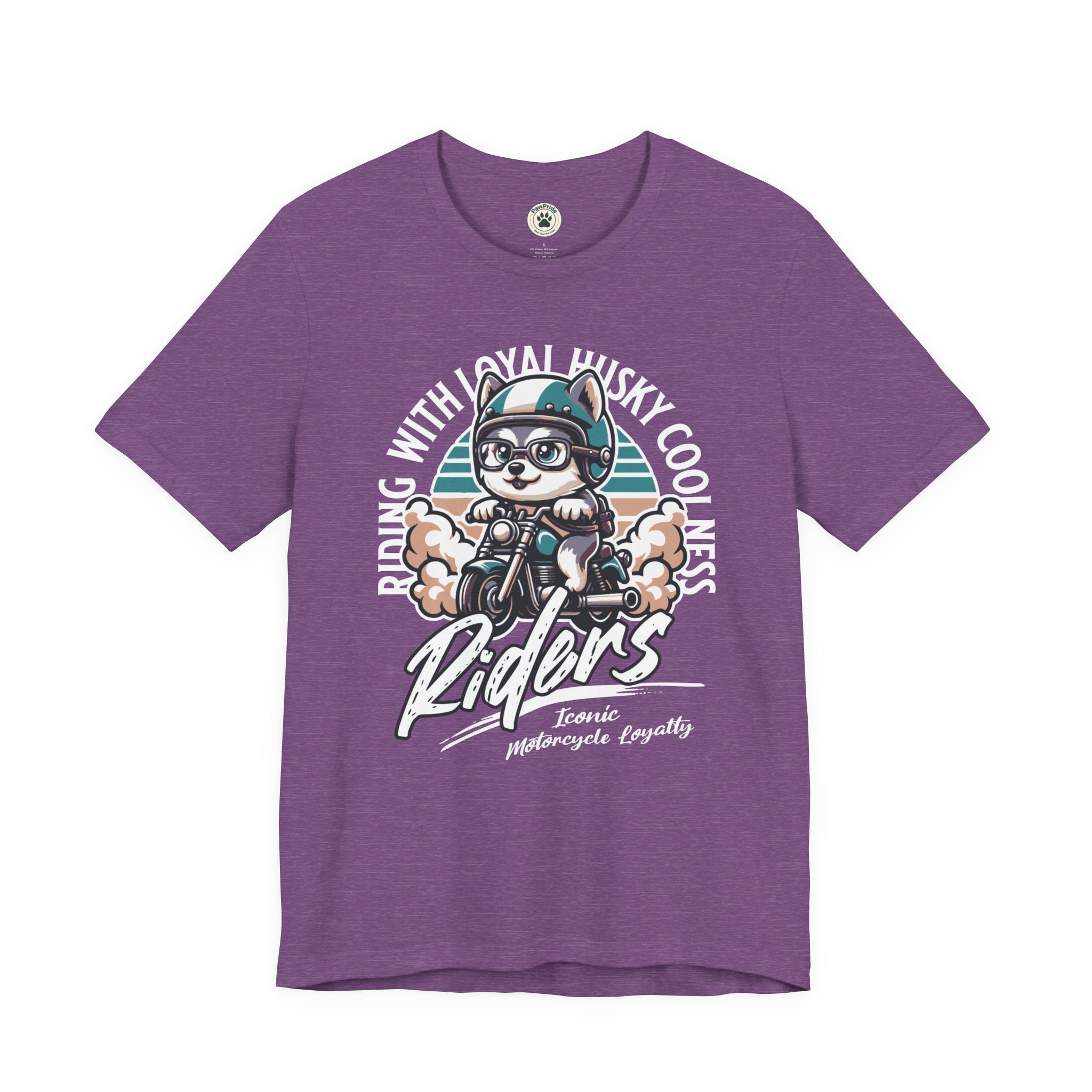 Riders Cat Motorcycle Tee — "Riding With Loyal Husky Coolness" Graphic Shirt