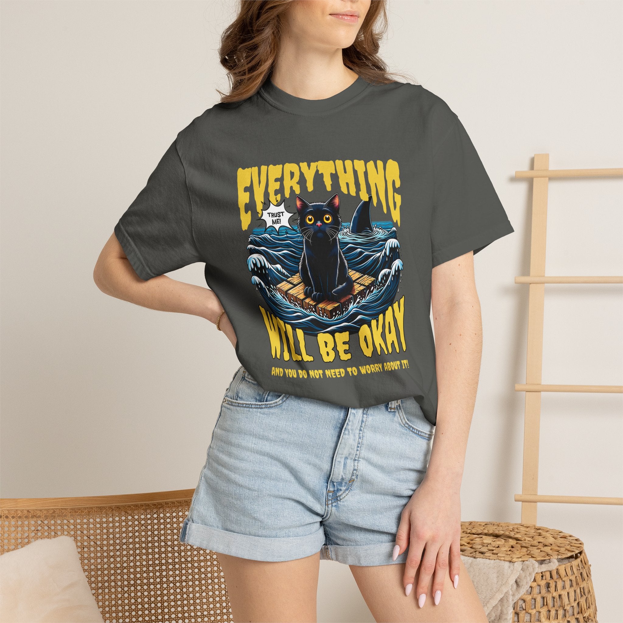 Everything Will Be Okay Cat Tee — Vintage Graphic Comfort Shirt