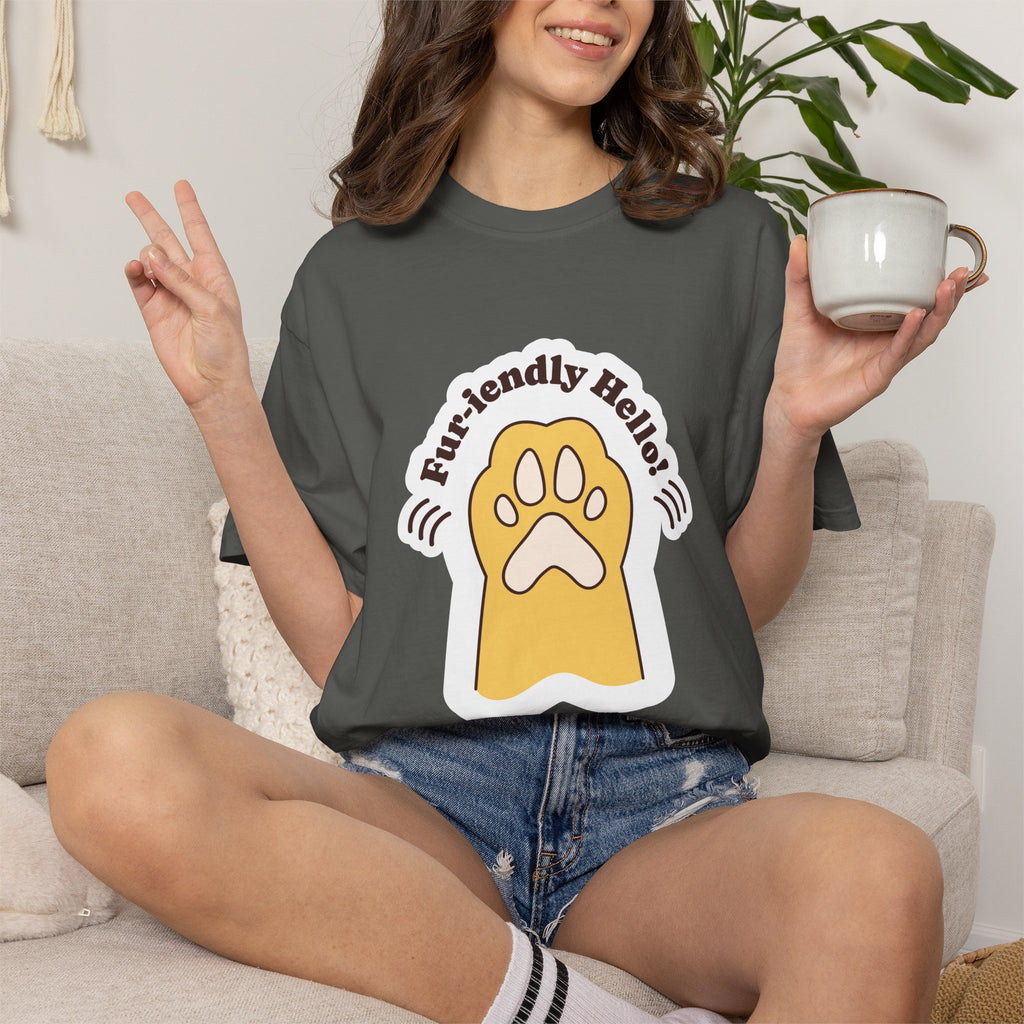 Pet Paw Graphic T-Shirt — "Fur-rendly Hello" Cute Animal Lover Tee