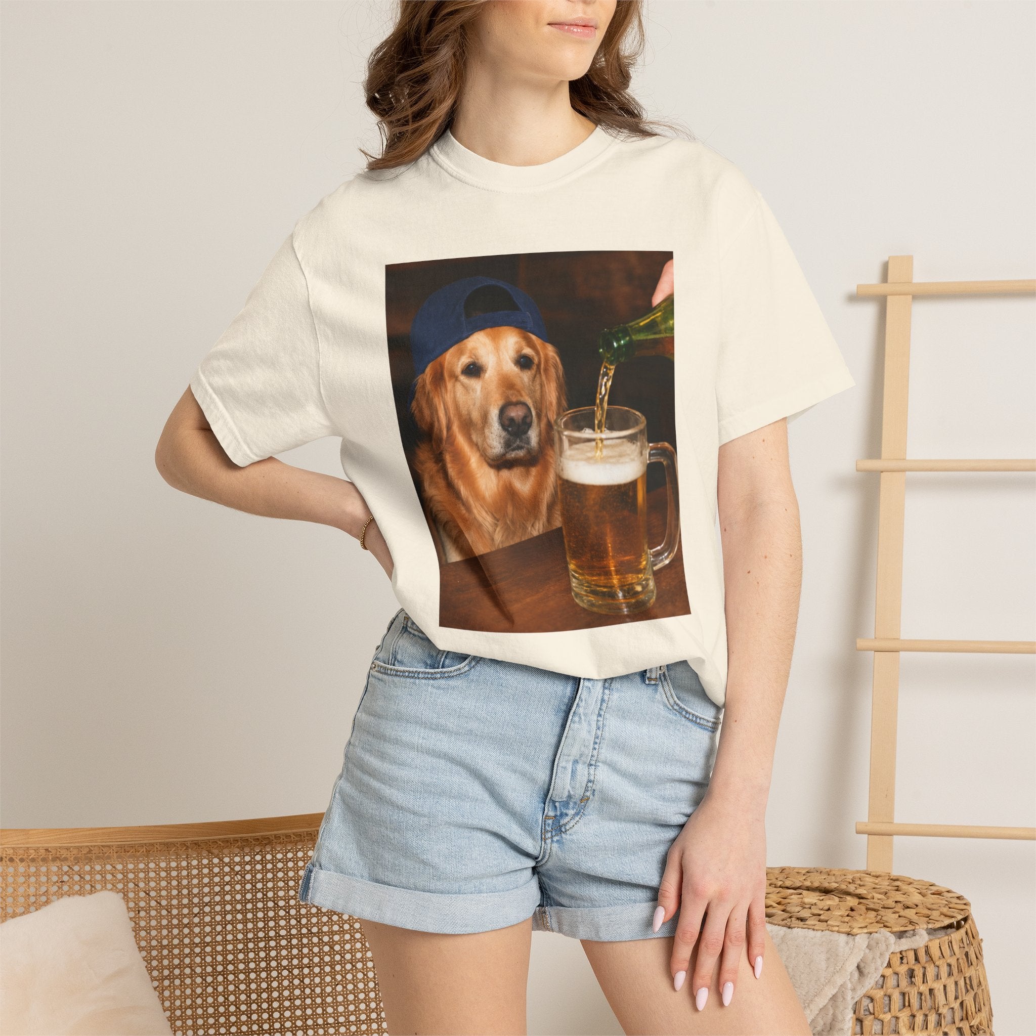 Golden Retriever Beer T-Shirt — Funny Dog Drinking Beer Graphic Tee