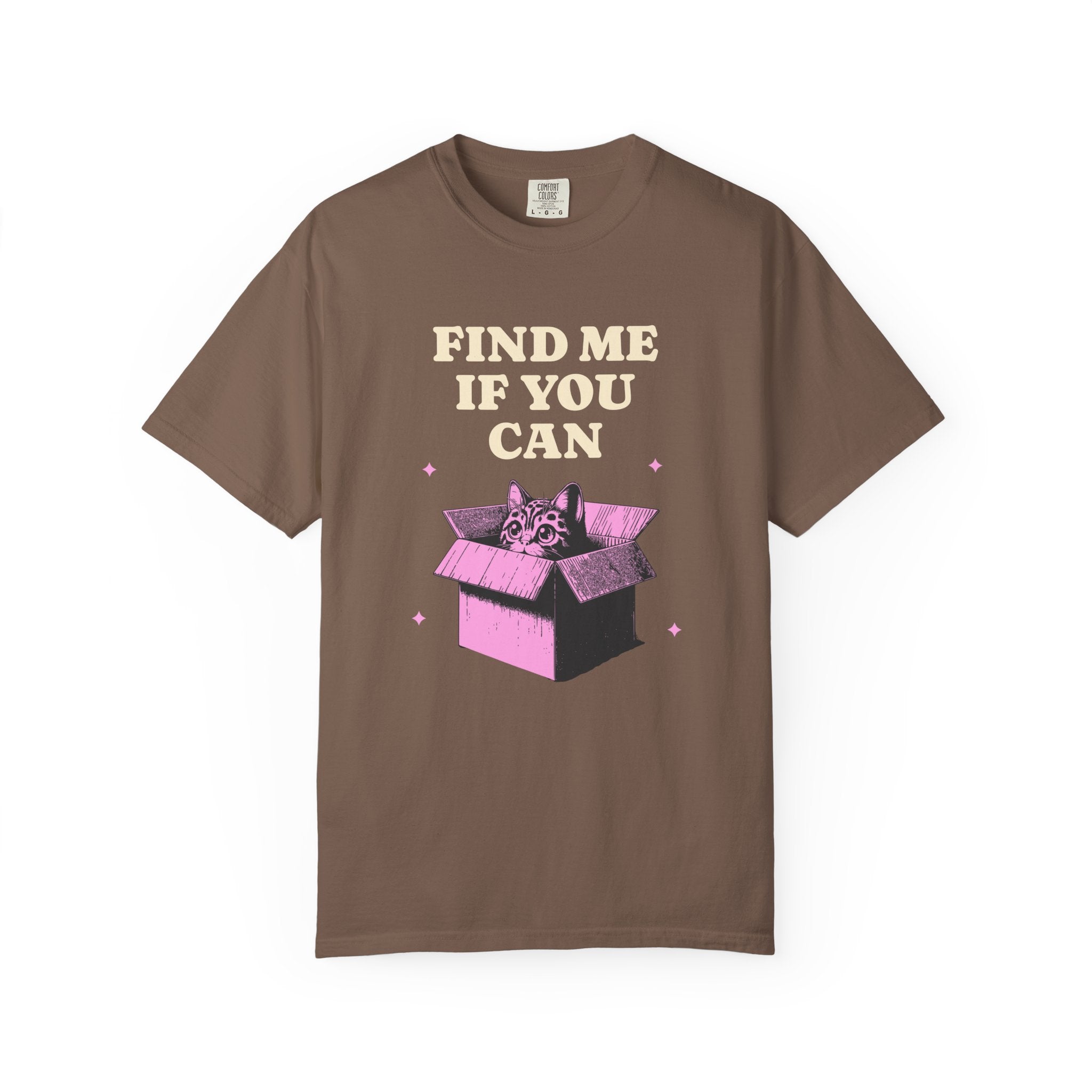 Find Me If You Can Cat T-Shirt — Playful Cat in Box Graphic Tee