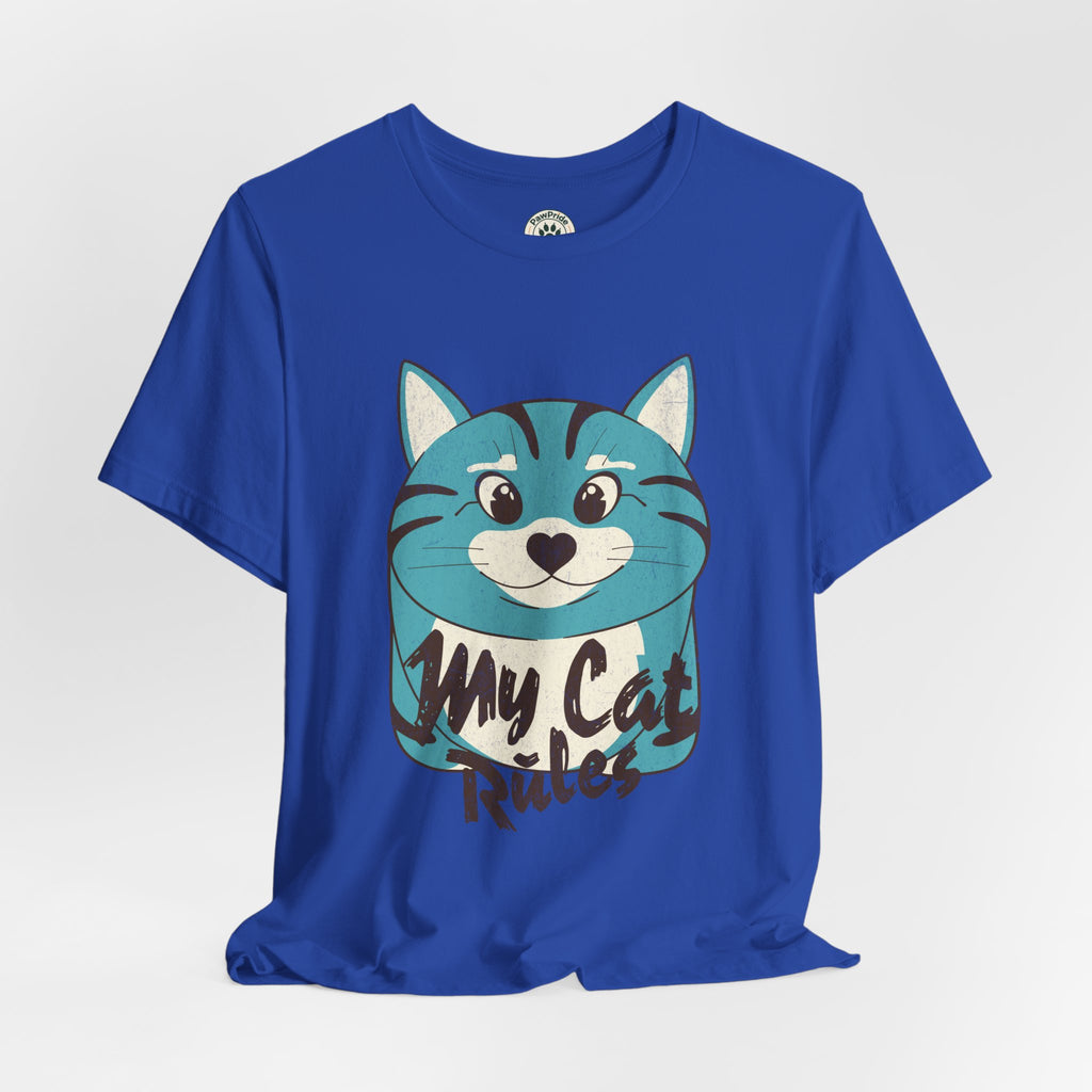 My Cat Rules T-Shirt — Cute Blue Cat Graphic Tee for Cat Lovers