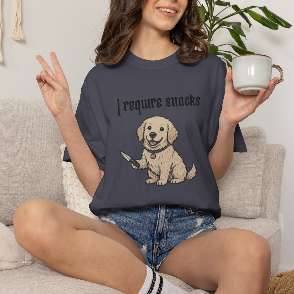 I Require Snacks T-Shirt — Cute Golden Retriever Graphic Tee