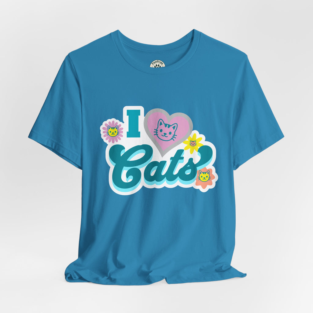I  Cats Retro Floral Tee — Cute Cat Lover Graphic T-Shirt