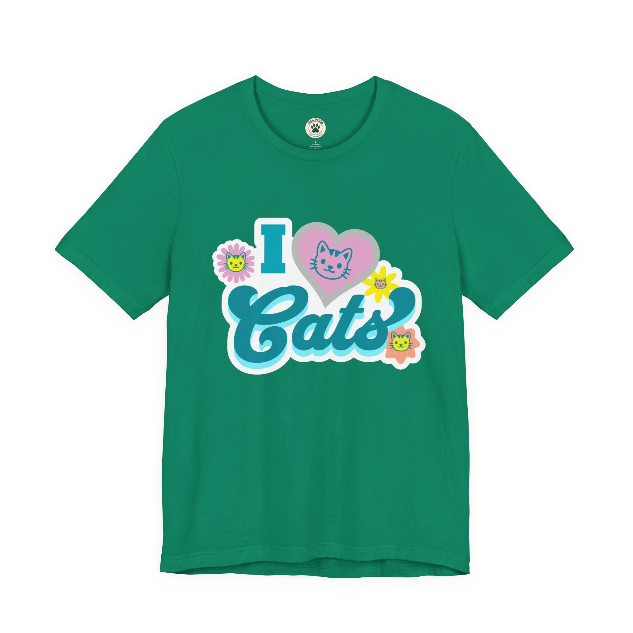 I  Cats Retro Floral Tee — Cute Cat Lover Graphic T-Shirt