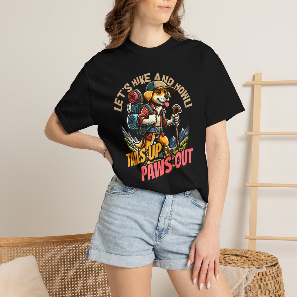 Hiking Dog T-Shirt — "Tails Up, Paws Out" Adventure Tee